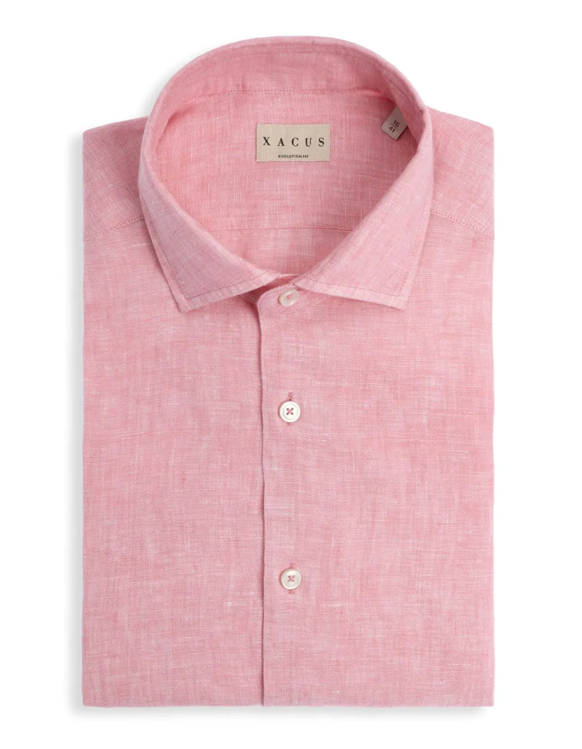 Camicia Collo italiano aperto Tinta Unita Lino Rosa scuro - immagine 2